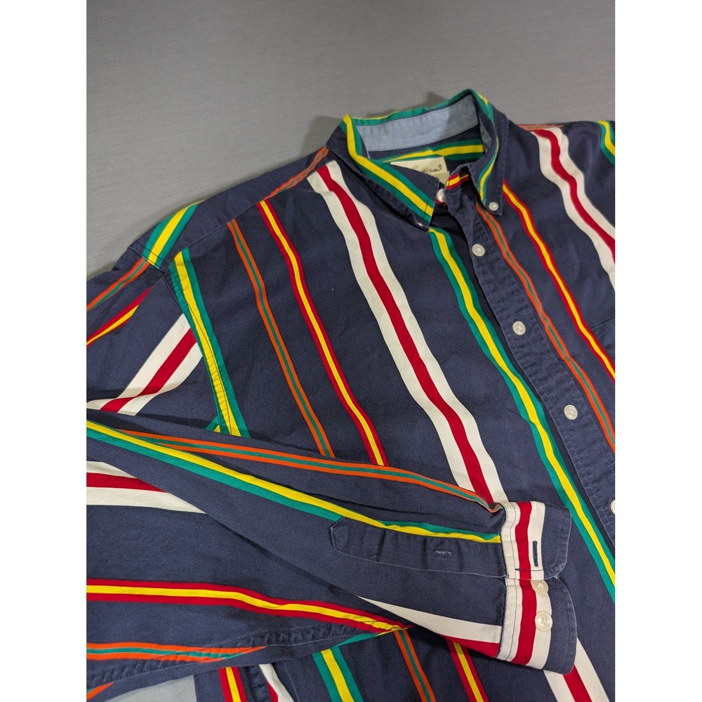 Eddie Bauer Vintage Mens XL Tall Striped Button Down Shirt Navy Multi Color